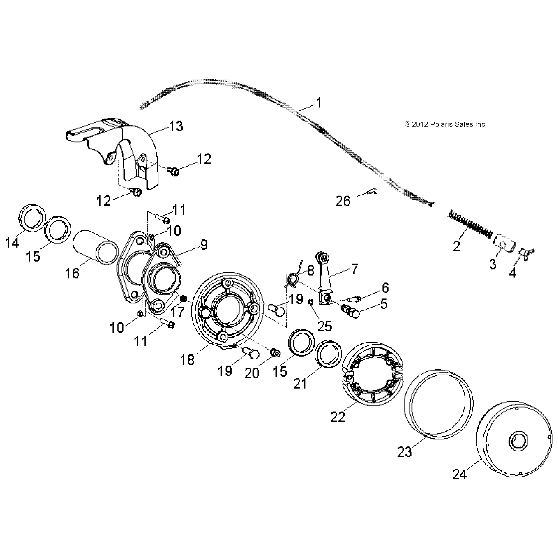An Image of a Genuine Polaris Parts Schematic Diagram showing the schematic - BRAKES: REAR - 2018 POLARIS OUTLAW 50