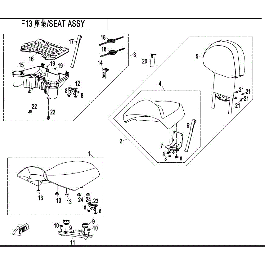 An Image of a genuine CFMOTO Parts Schematic Diagram showing the group - SEAT ASSY - 2017 CFMOTO CFORCE 800