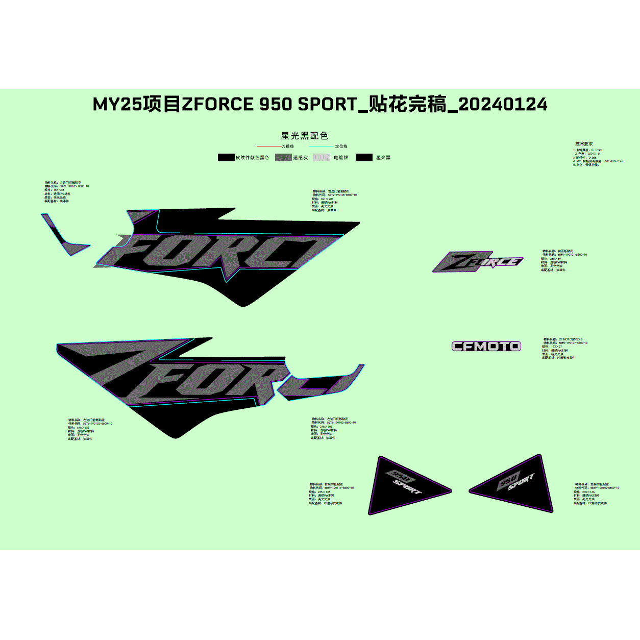 An Image of a Genuine CFMOTO Parts Schematic Diagram showing the schematic - DECAL - 2025 CFMOTO ZFORCE 950 Sport