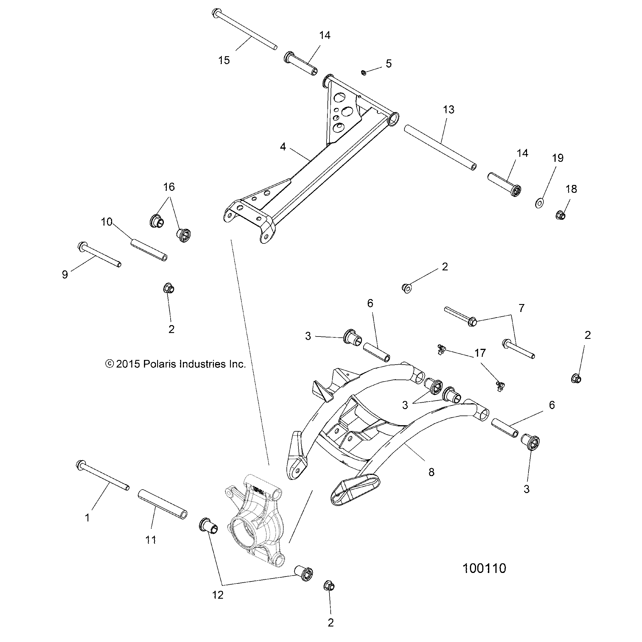 An Image of a Genuine Polaris Parts Schematic Diagram showing the schematic - SUSPENSION: REAR - 2016 POLARIS SPORTSMAN 850 HIGH LIFTER