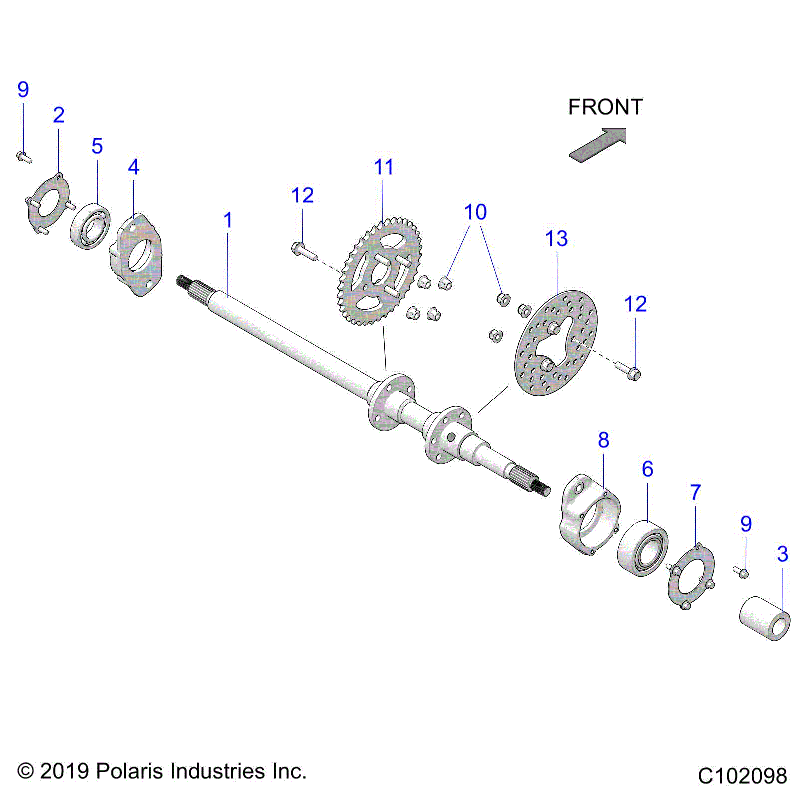 An Image of a Genuine Polaris Parts Schematic Diagram showing the schematic - DRIVE TRAIN: REAR AXLE - 2023 POLARIS OUTLAW 70