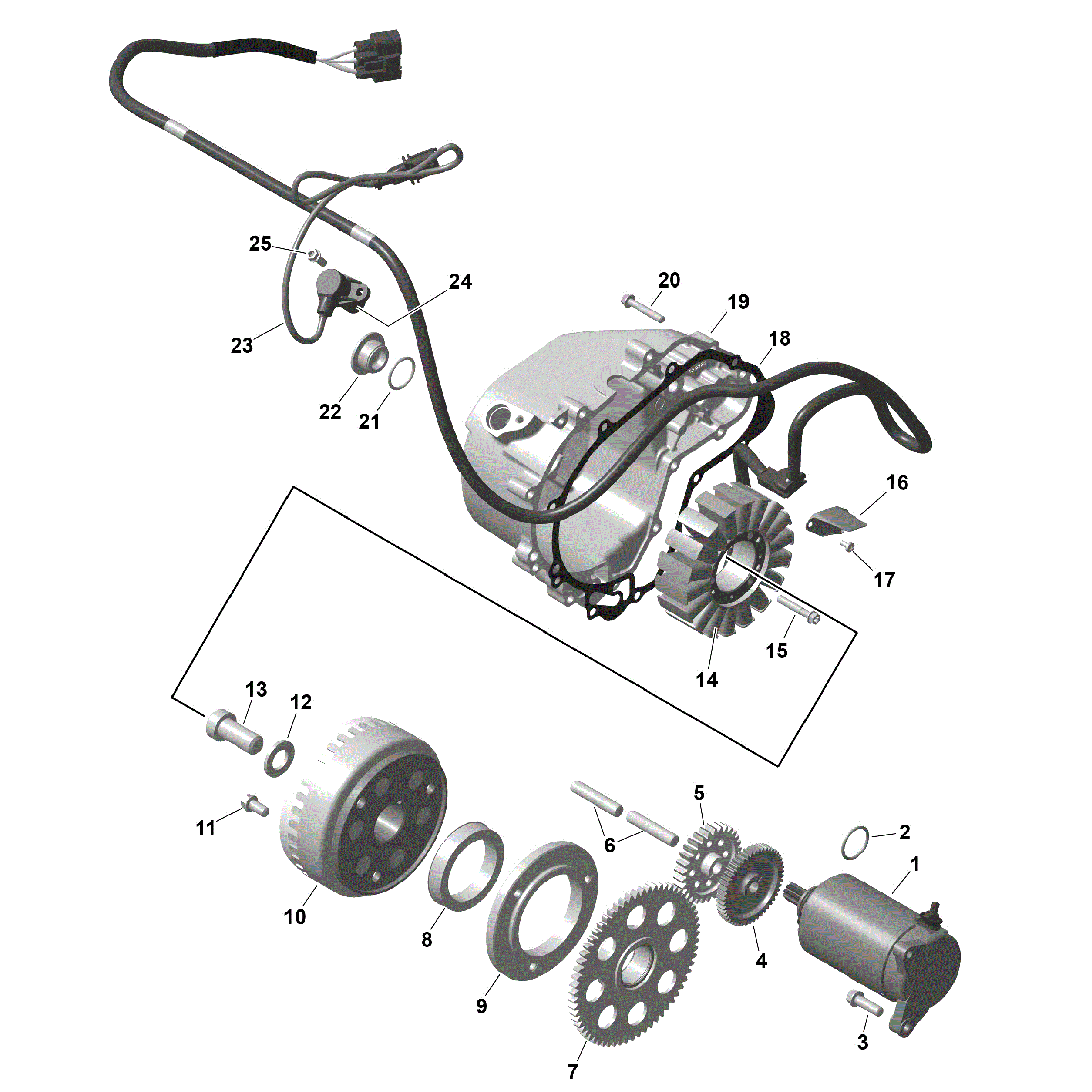 An Image of a Genuine Can-Am Parts Schematic Diagram showing the schematic - ROTAX - MAGNETO AND ELECTRIC STARTER