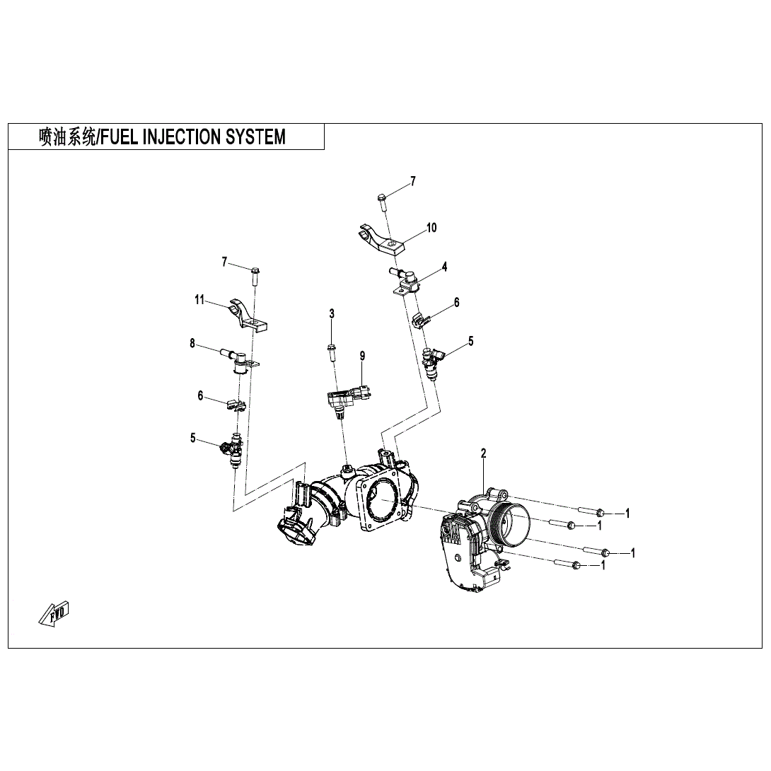 An Image of a Genuine CFMOTO Parts Schematic Diagram showing the schematic - FUEL INJECTION SYSTEM - 2025 CFMOTO UFORCE 800 XL