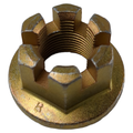 Gold-toned metal M20 castle nut with six slots and internal threading.