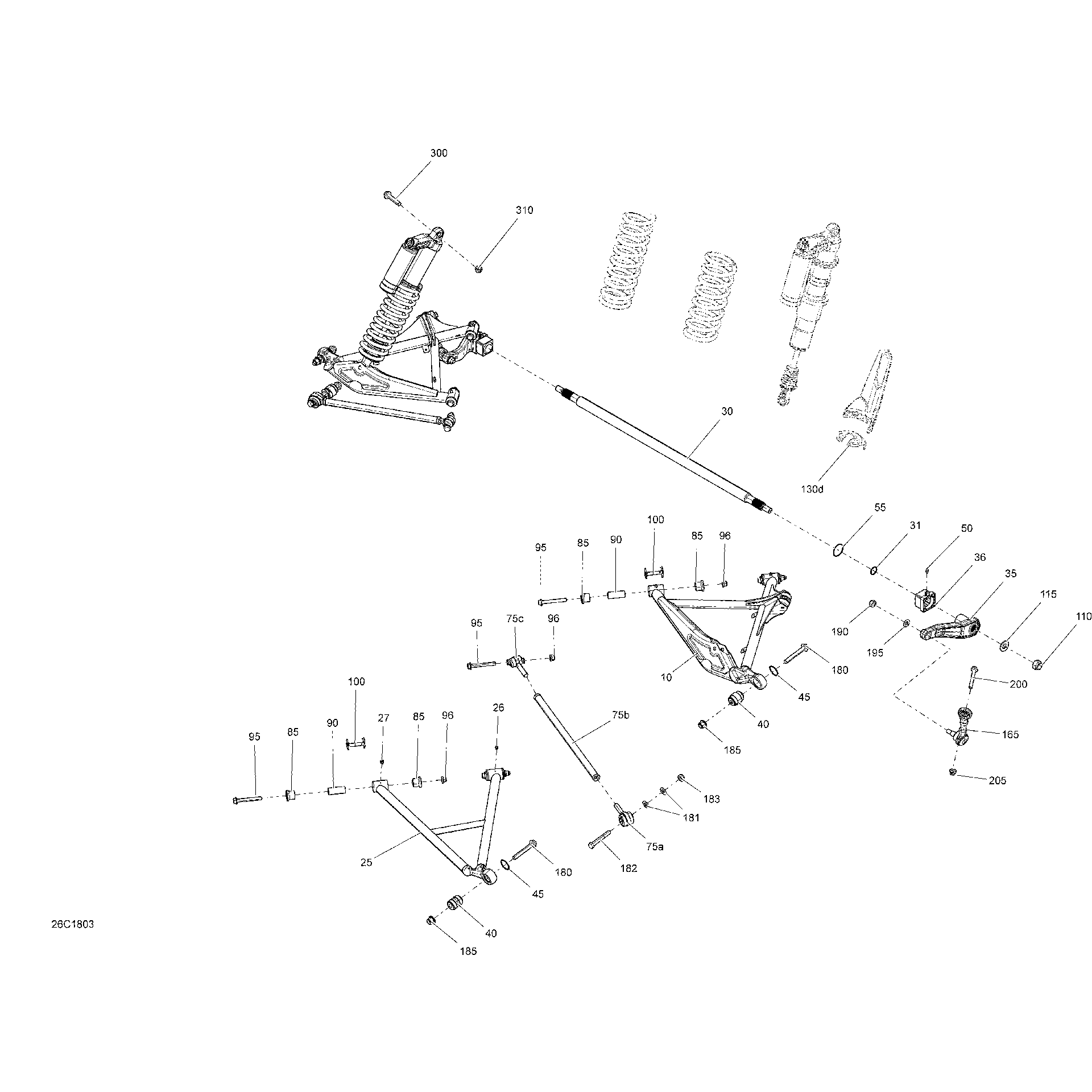 An Image of a Genuine Can-Am Parts Schematic Diagram showing the schematic - REAR SUSPENSION MAVERICK