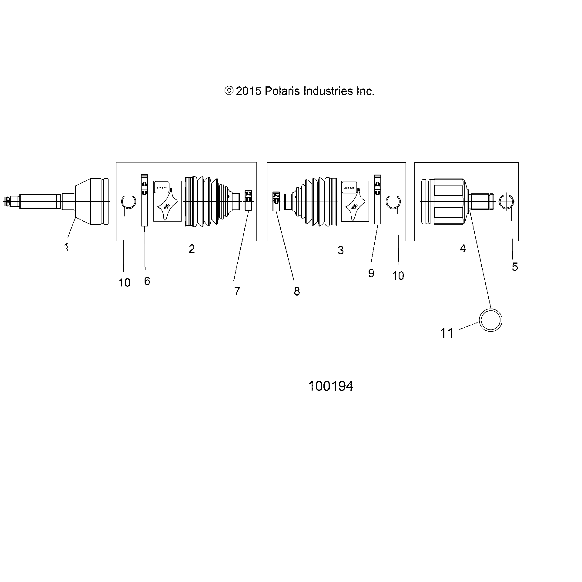 An Image of a Genuine Polaris Parts Schematic Diagram showing the schematic - DRIVE TRAIN: FRONT DRIVE SHAFT - 2017 POLARIS SPORTSMAN 570 EFI HD