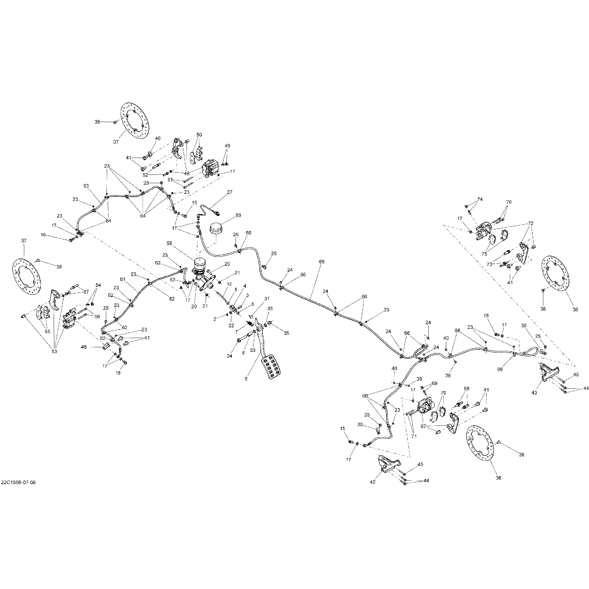 An Image of a Genuine Can-Am Parts Schematic Diagram showing the schematic - BRAKES _22C1506