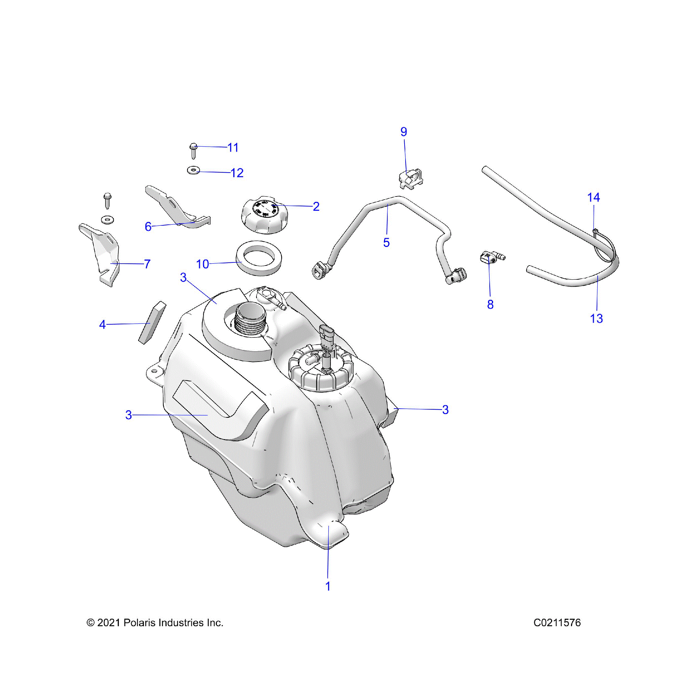 An Image of a Genuine Polaris Parts Schematic Diagram showing the schematic - FUEL SYSTEM: FUEL TANK ASM. - 2024 POLARIS SPORTSMAN 570 EPS EBS RC LE