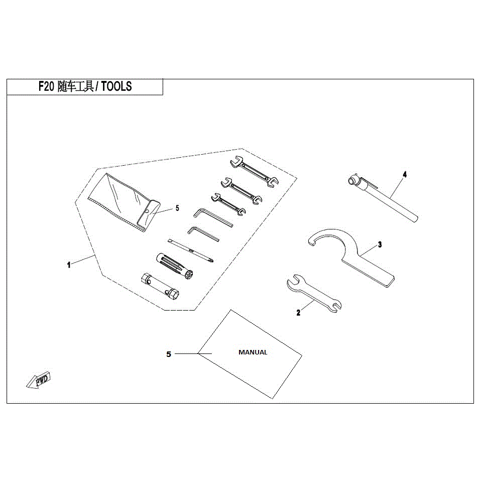 An Image of a genuine CFMOTO Parts Schematic Diagram showing the group - TOOLS - 2017 CFMOTO CFORCE 500 S