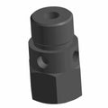 Black metal regulator valve with cylindrical and hexagonal sections and side holes.