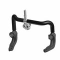 Black metal fuel rail with a central white plastic fuel inlet and curved mounting arms.