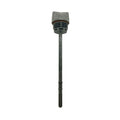 Black plastic dipstick oil fill with rectangular gray cap and measurement markings on stem.