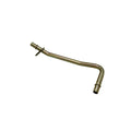Curved metal oil line tube with fittings on both ends, bronze finish.