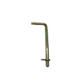 Metal oil line tube with a curved 90-degree bend and mounting flange on one end.