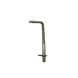 Metal oil line tube with a curved 90-degree bend and mounting flange on one end.