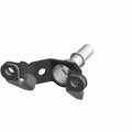Black metal fuel rail bracket with cylindrical silver fuel line connector and mounting holes.