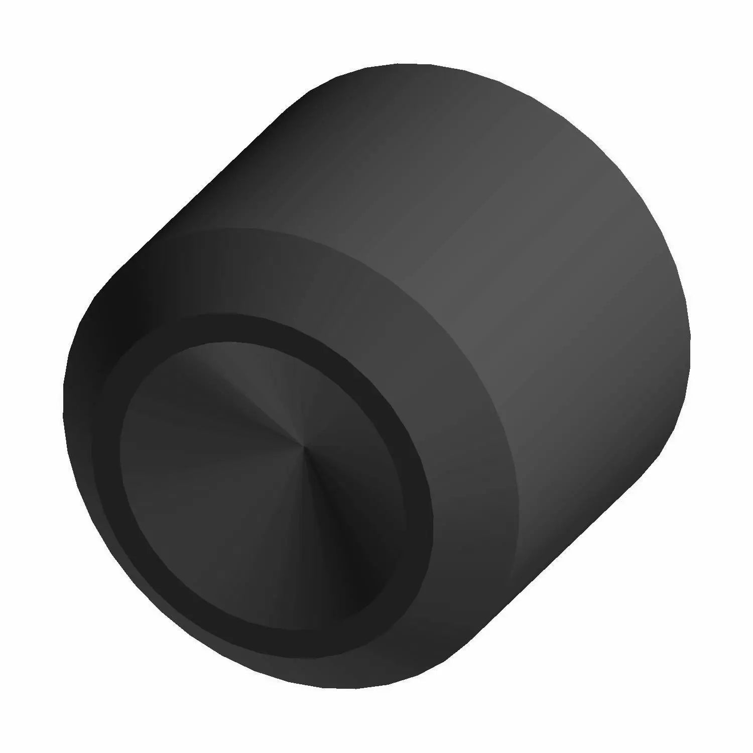 Black cylindrical oil drain plug with a recessed circular center and smooth matte finish.