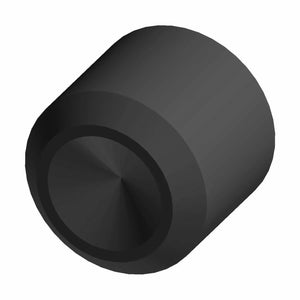 Black cylindrical oil drain plug with a recessed circular center and smooth matte finish.