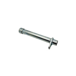 Chrome-plated metal motorcycle axle bolt with flange and groove details.