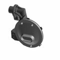 Black circular metal oil pickup with angled intake tube and mounting points.