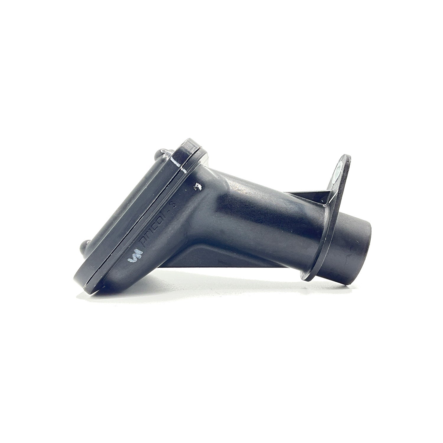 Black angled oil pickup tube with mesh screen and mounting flange.