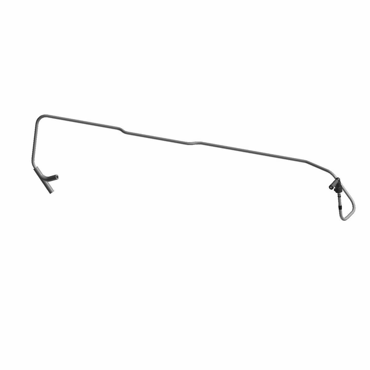 Black metal fuel line tube with bent ends and mounting bracket on one side.