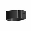 Matte black cylindrical metal clamp with a rectangular tab and arrow detail.