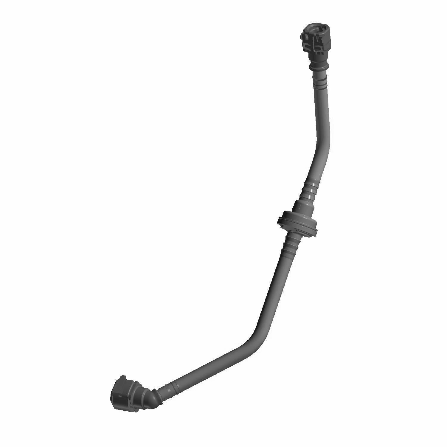 Black plastic purge tube with angled ends and flexible middle section for Polaris RZR models.