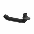 Black metal tube with a bent design and mounting flange featuring a circular hole for attachment.