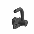 Matte black metal nozzle-piston cooling front with a curved tube and mounting bracket.