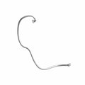 Silver metal fuel line tube with threaded fittings on both ends, slightly curved shape.