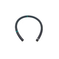 Black rubber vent hose with turquoise and white markings on a white background.