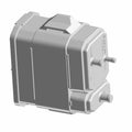 Gray rectangular carbon EVAP canister with protruding connectors and molded details.