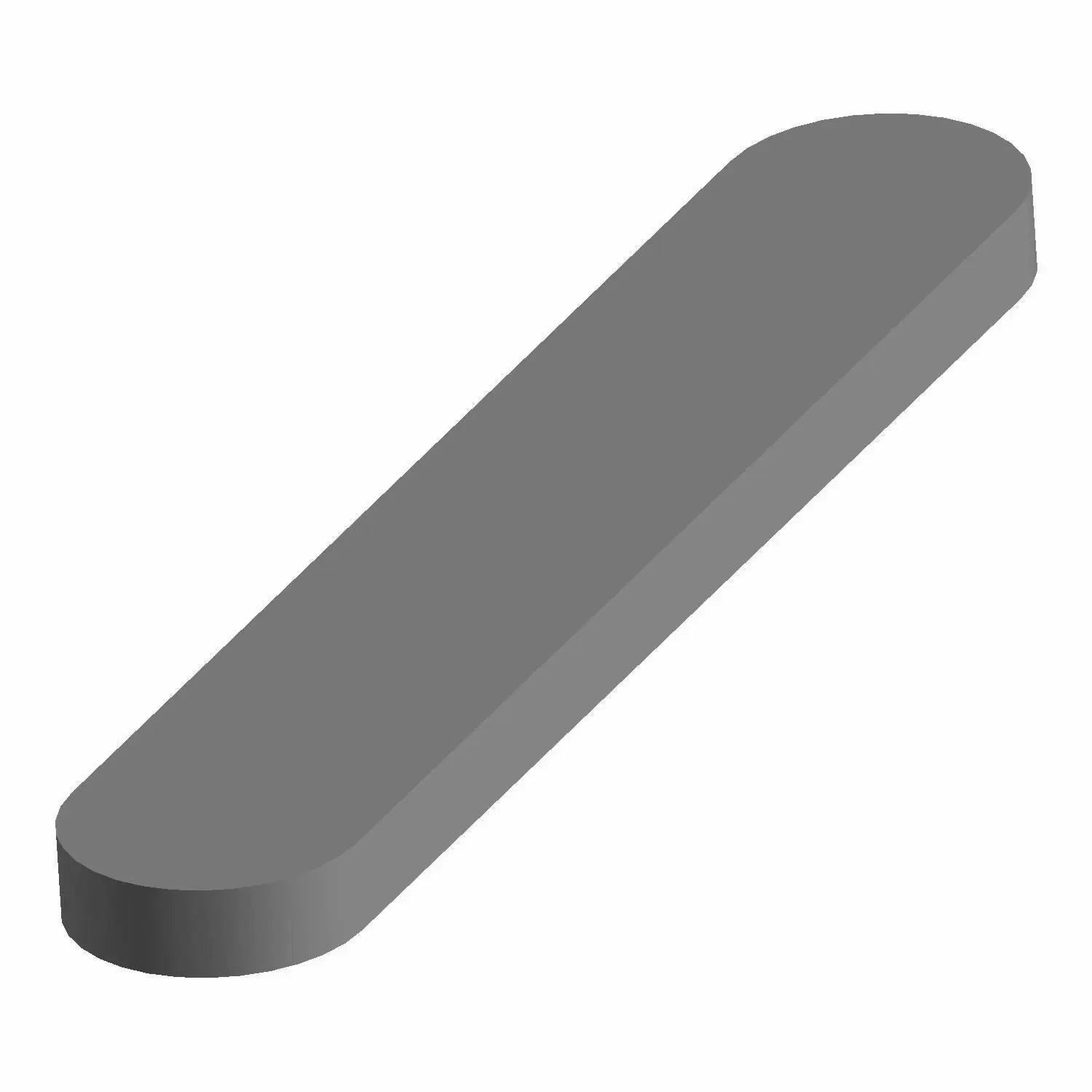 A 3D rendering of a flat, elongated gray metallic object with rounded ends and straight sides, resembling a key or slotted machine part—similar to the Sight Glass by Polaris.