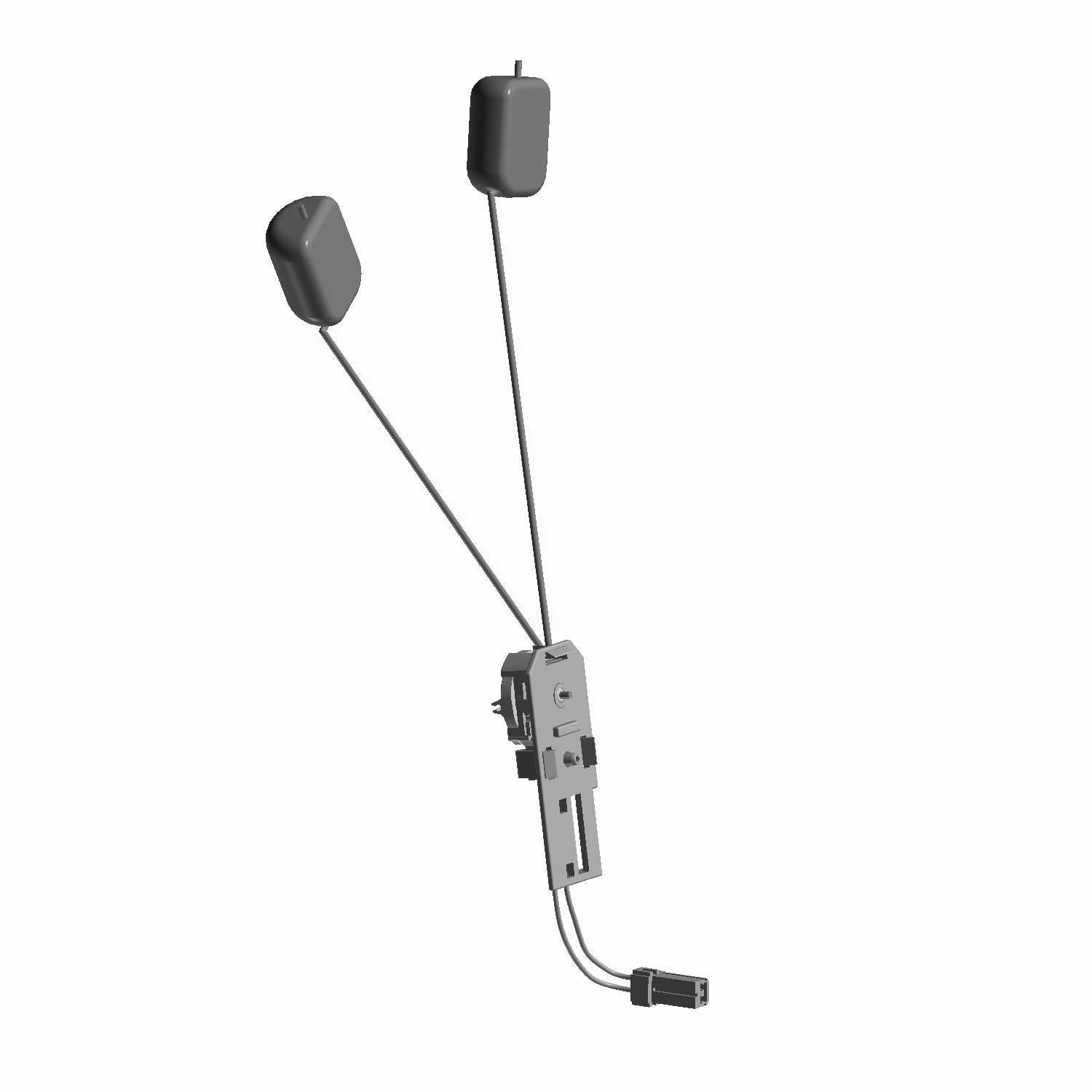 3D-rendered image of a Fuel Level Sender (Replaced by 2522946) by Polaris, showing two cables with rectangular pads attached to a central unit featuring buttons and a bottom connector—ideal for Polaris OEM parts identification.