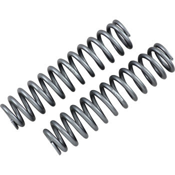 Two Shock Springs Front Silver by High Lifter, designed for high weight capacity and OEM shock replacement, are positioned parallel to each other on a white background.