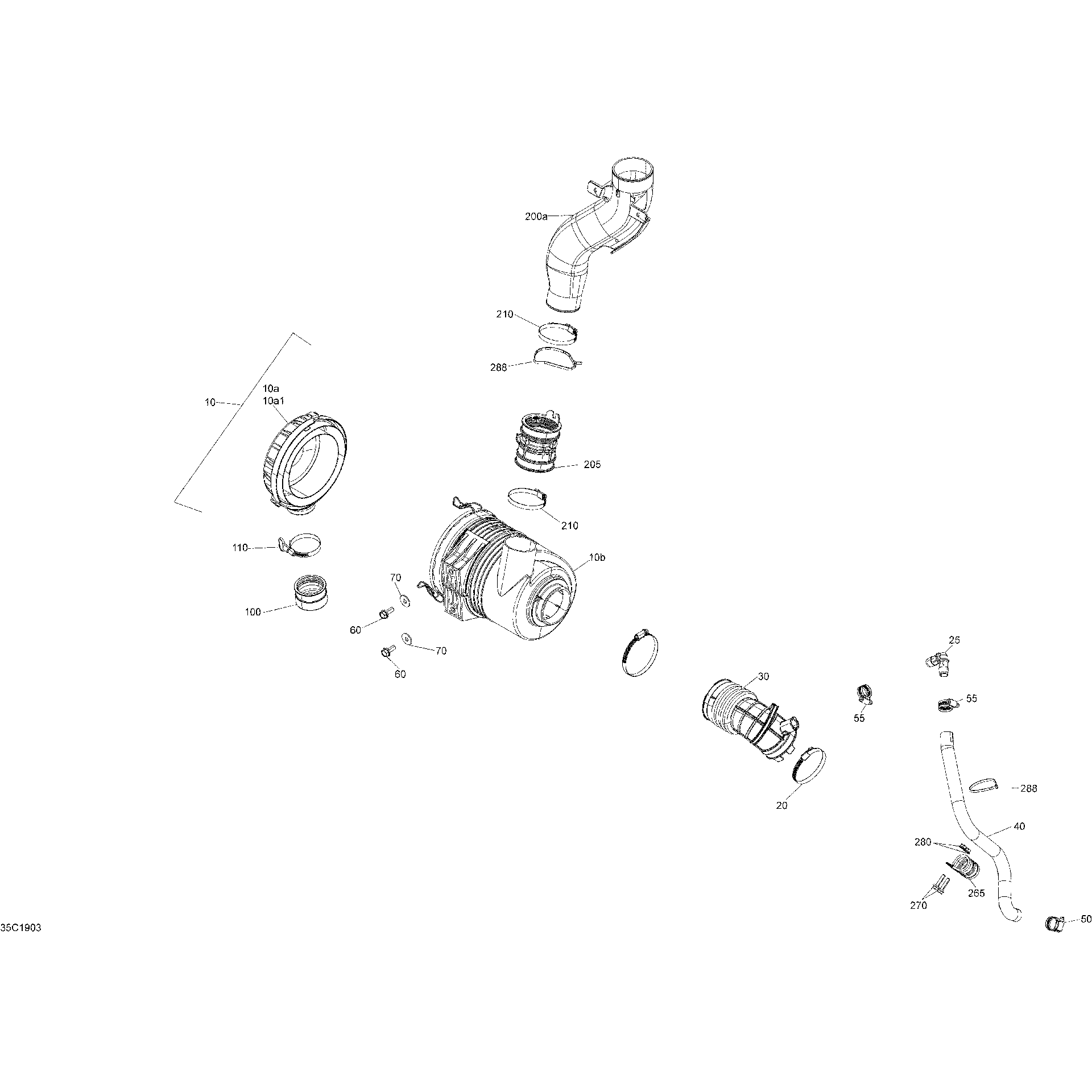 An Image of a Genuine Can-Am Parts Schematic Diagram showing the schematic - AIR INTAKE - HD10 - X MR