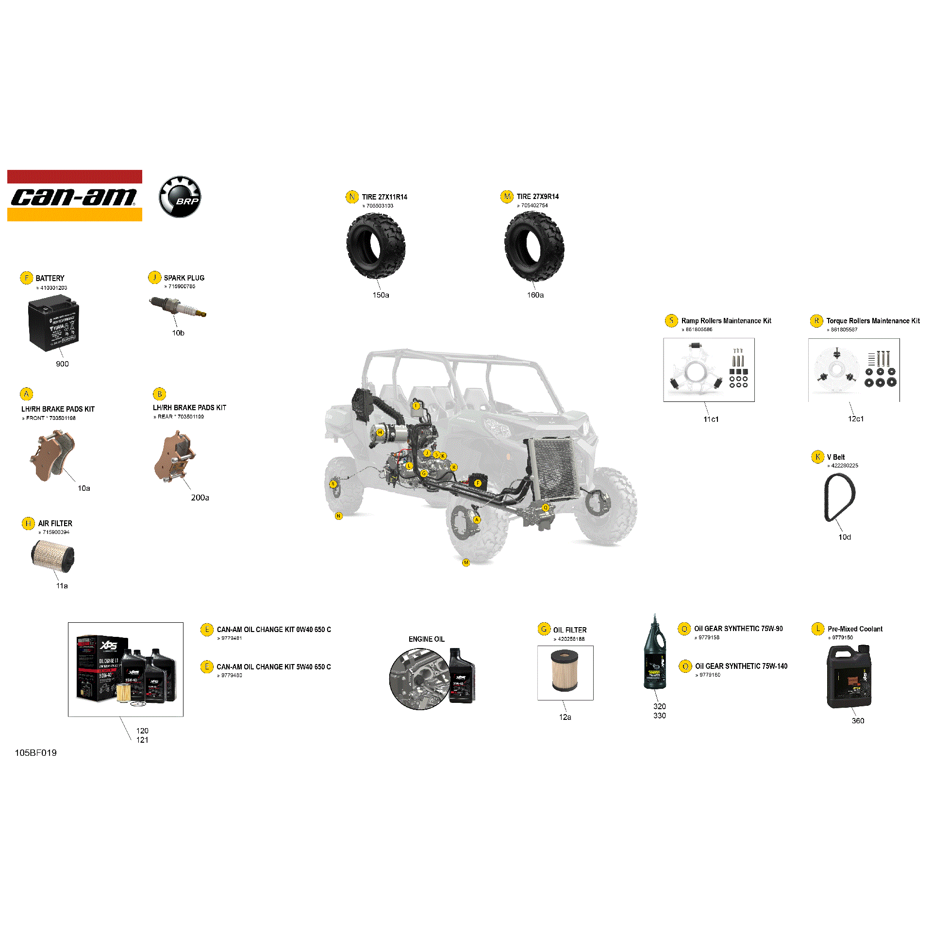 An Image of a Genuine Can-Am Parts Schematic Diagram showing the schematic - SERVICE - MAINTENANCE PARTS & FLUIDS