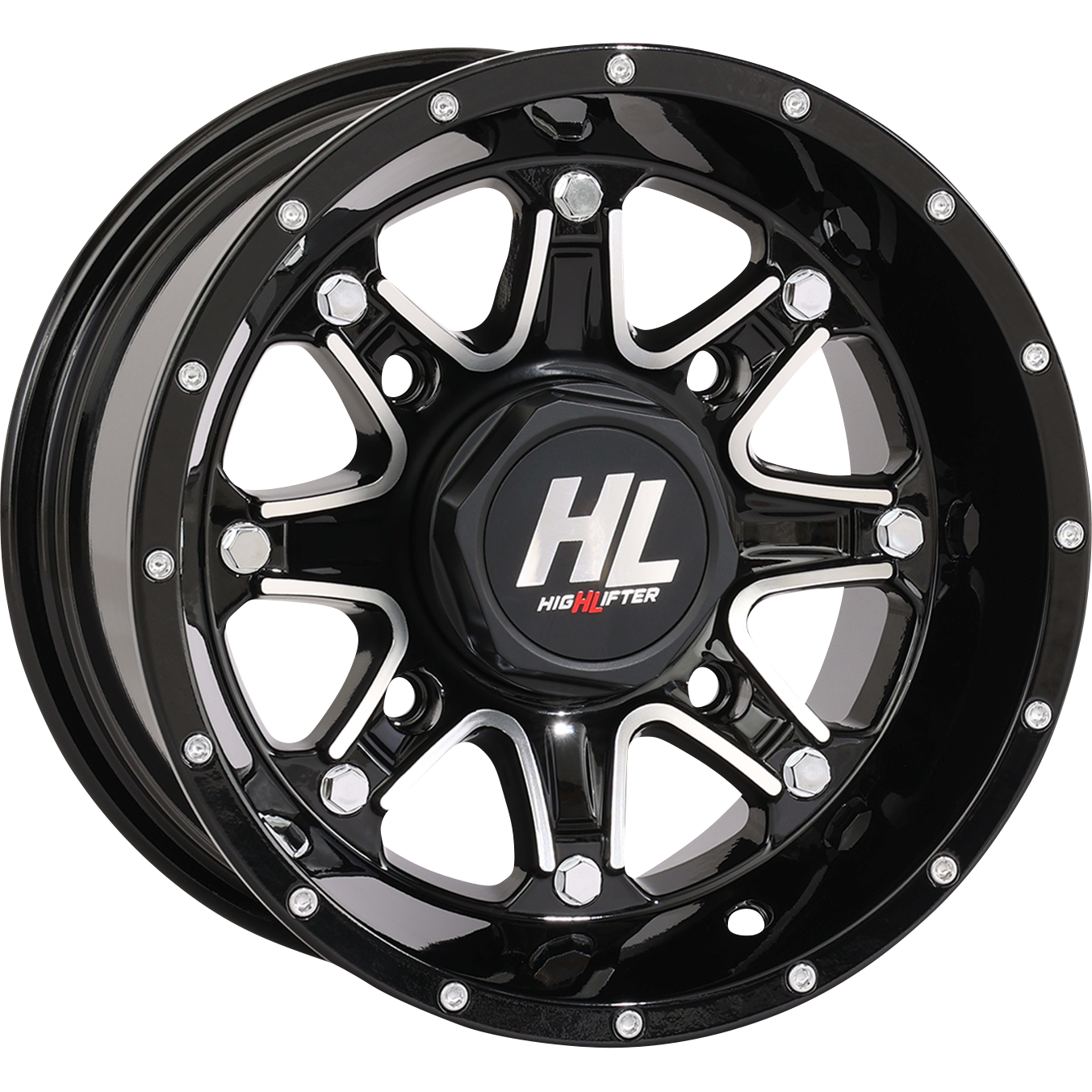 HIGH LIFTER HL4 12x7 Gloss Black Machined Wheel with Factory Valve Stem - 4/110 Bolt Pattern