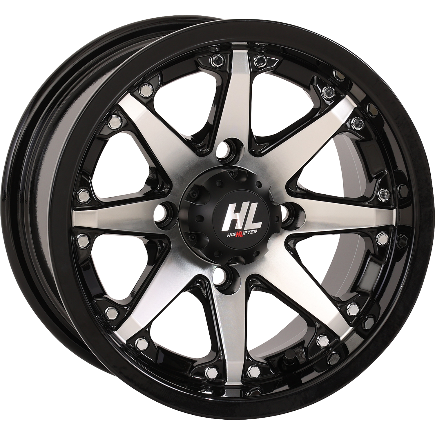 HIGH LIFTER HL10 Rear Gloss Black Machined 12x7 Wheel with Bolt-In Center Cap