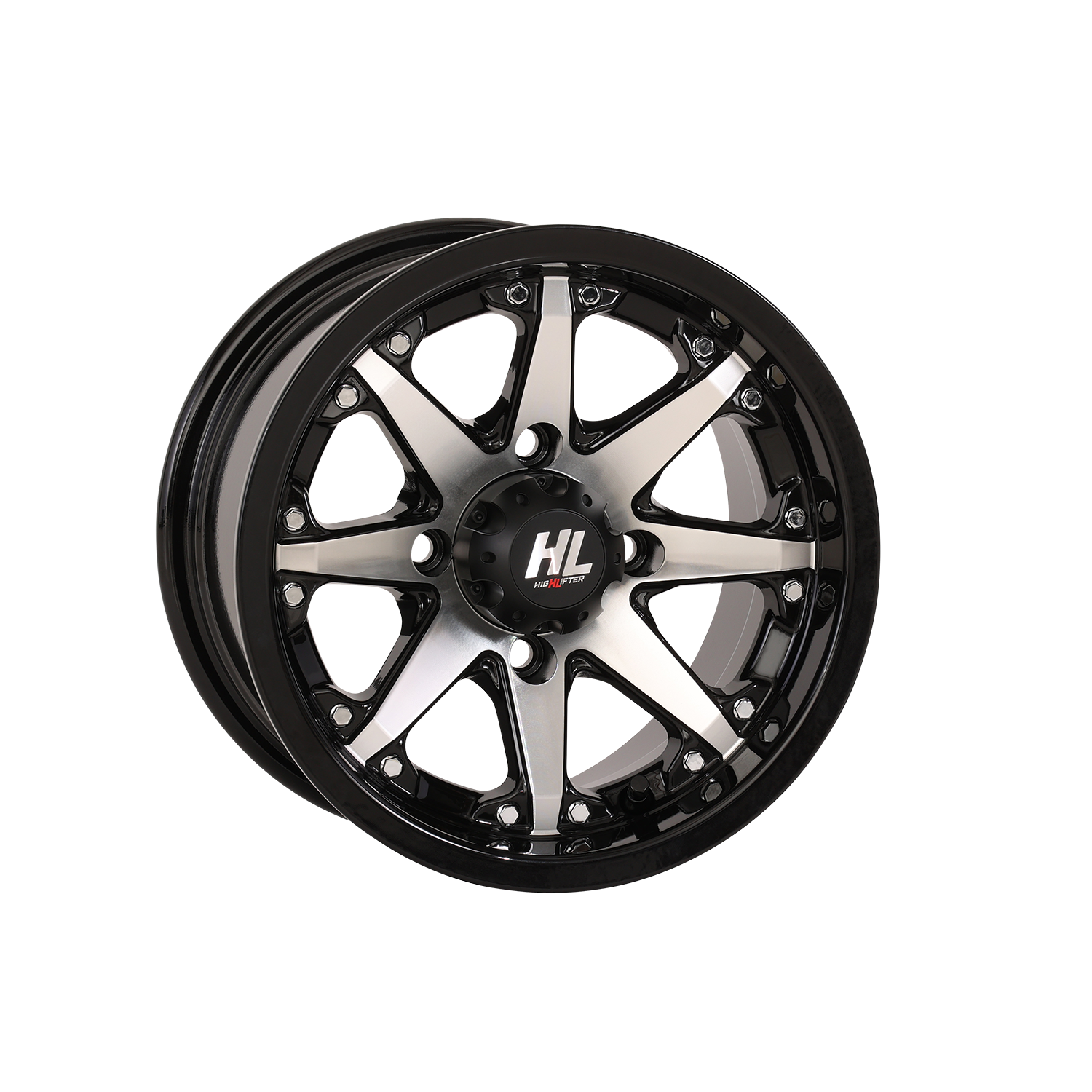 HIGH LIFTER HL10 12x7 Gloss Black Machined Wheel with Bolt-In Center Cap for 4/110 Vehicles