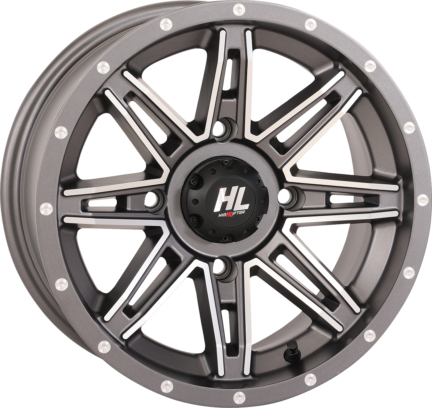 High Lifter HL22 14x7 Gun Metal Gray Wheel with Machined Finish - Part Number 14HL22-1856