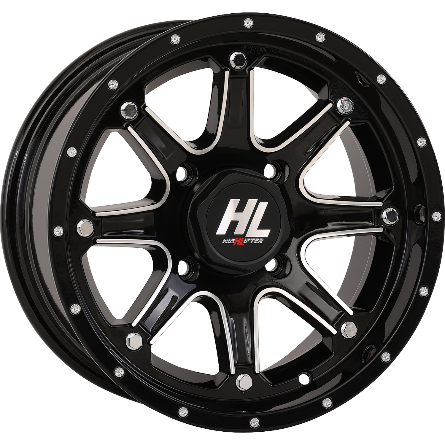 HIGH LIFTER HL4 14x7 Gloss Black Machined Wheel - 4/156 Bolt Pattern, 4+3 Offset