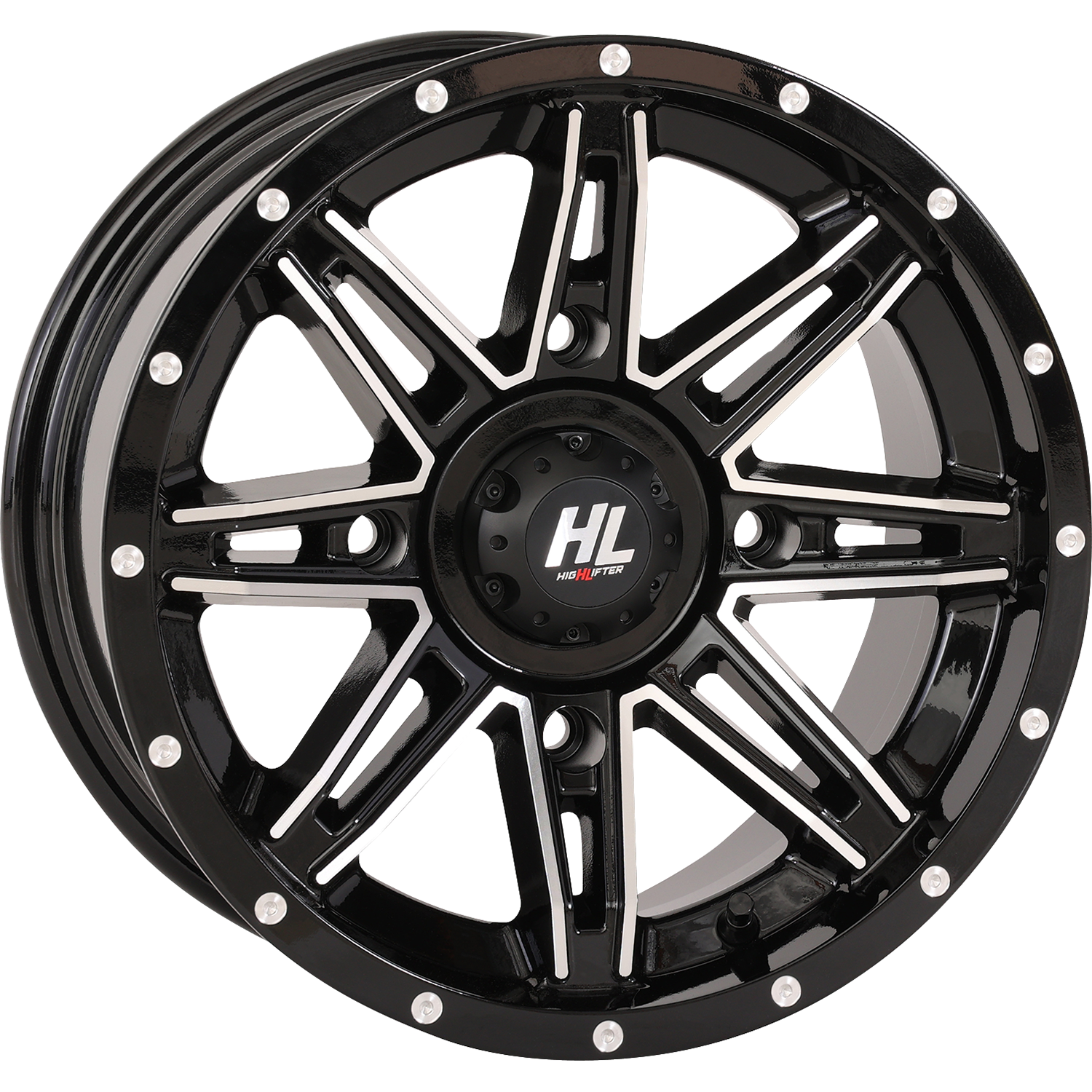 HIGH LIFTER 14HL22-1156 Gloss Black Machined 14x7 Wheel with Split 8-Spoke Design