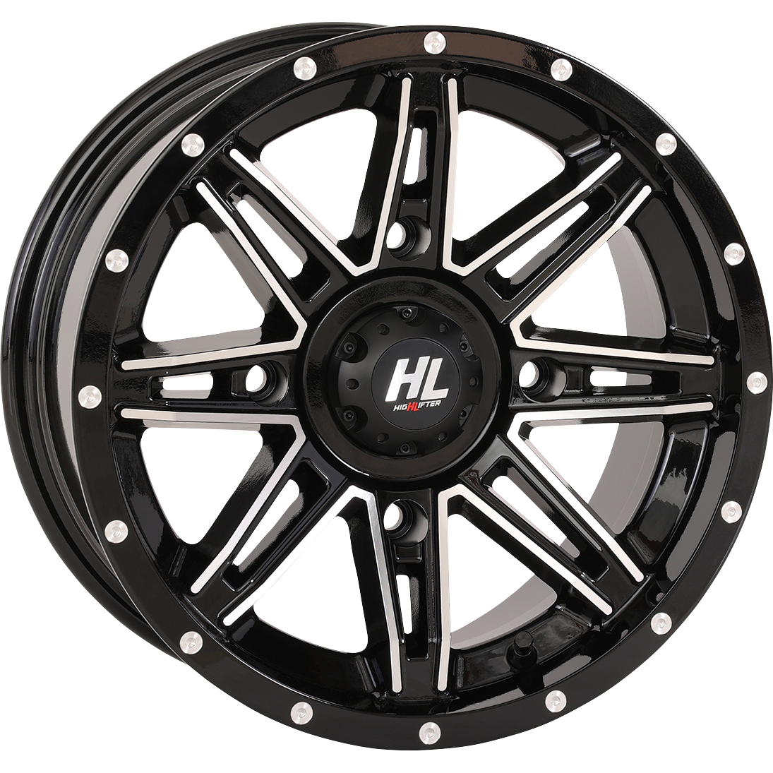 HIGH LIFTER 14HL22-1137 Gloss Black Machined 14x7 Wheel with Split 8-Spoke Design