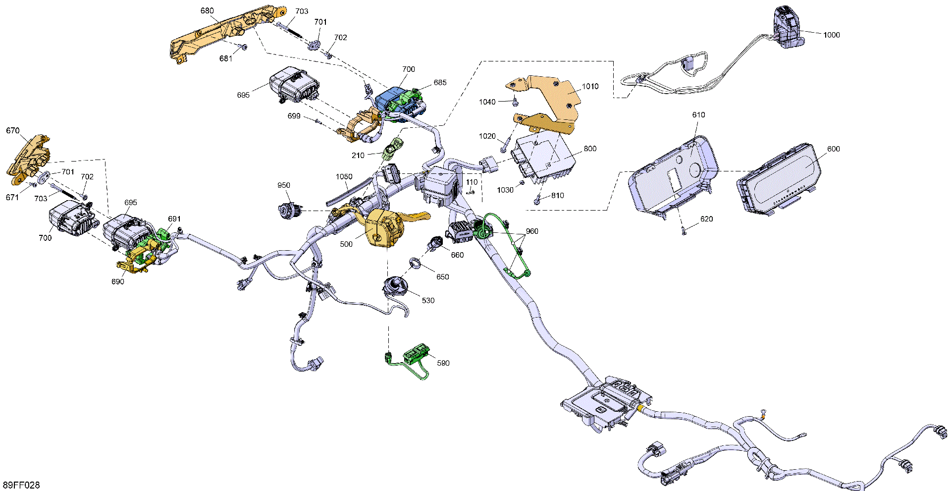 An Image of a Genuine Can-Am Parts Schematic Diagram showing the schematic - ELECTRIC - FRONT SECTION