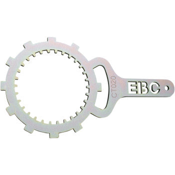 The Yamaha Clutch Basket Holding Tool by EBC features a circular gear-like end with evenly spaced notches and a flat handle with a hole, making it ideal for secure clutch removal and handling clutch retainer bolts.