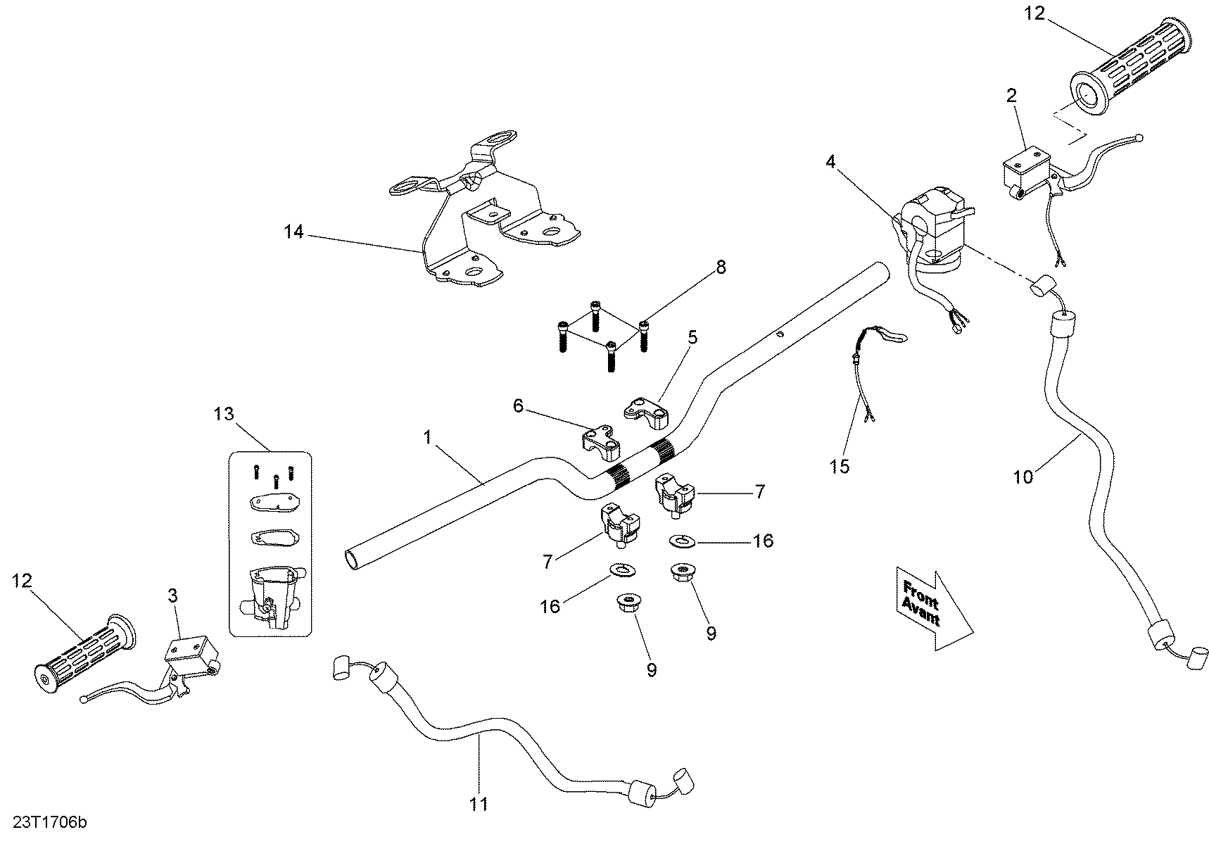An Image of a Genuine Can-Am Parts Schematic Diagram showing the schematic - HANDLEBAR