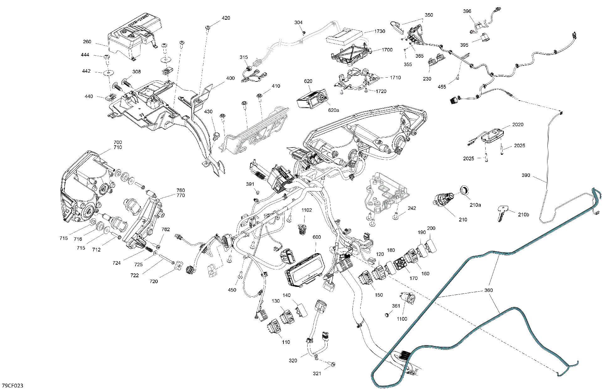 An Image of a Genuine Can-Am Parts Schematic Diagram showing the schematic - ELECTRIC - FRONT SECTION
