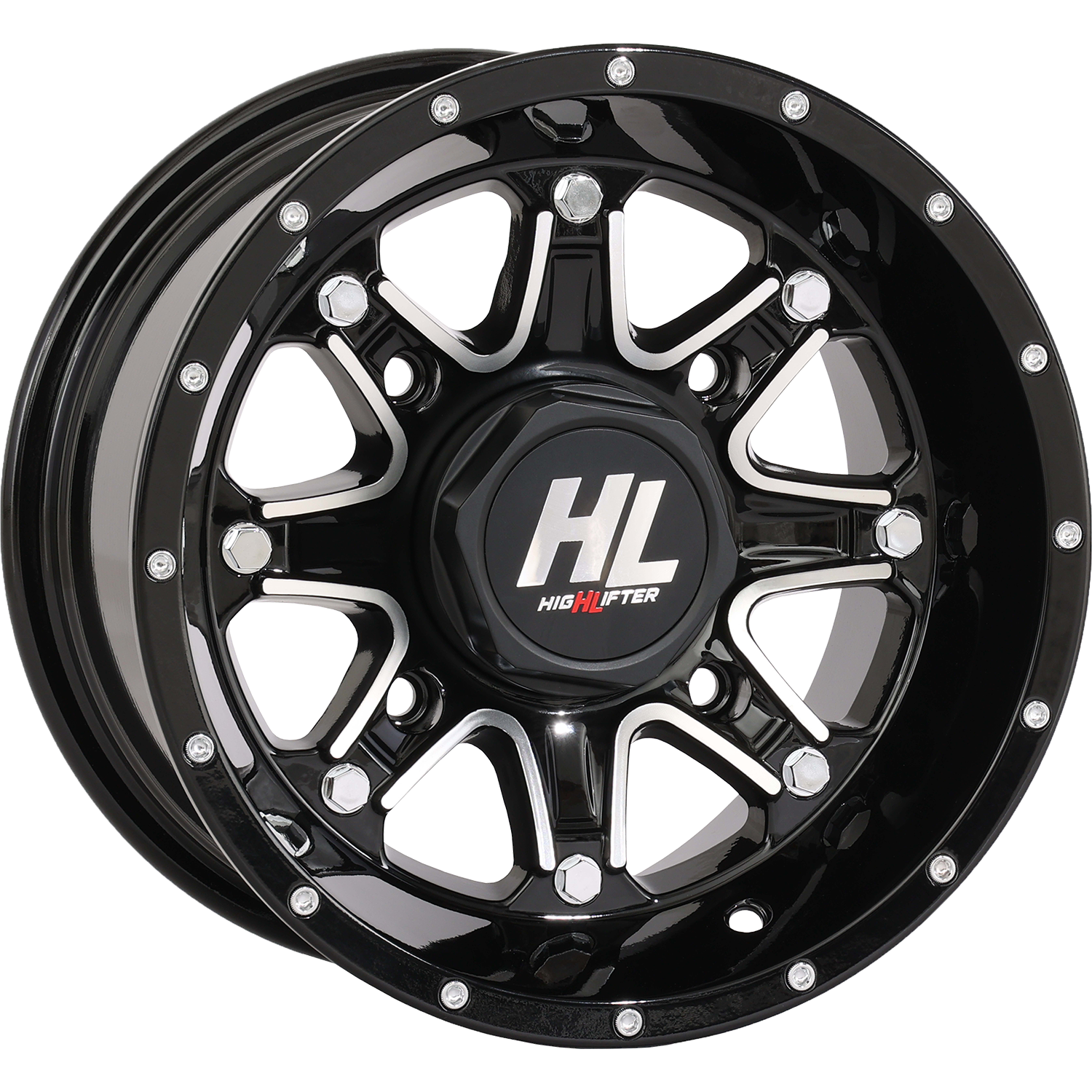 High Lifter HL4 Rear 12x7 Gloss Black Wheel with Machined Finish * Part Number 12HL04-1111